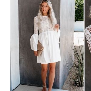 VICI white babydoll dress with crochet detail